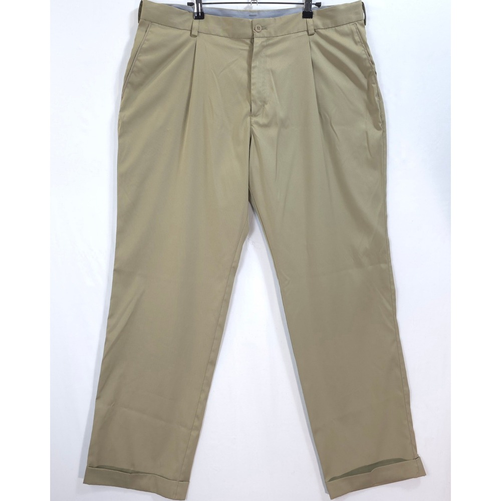 Nike Golf Pants Dri-FIT Pleated Cuffed Men 38x34 Khaki Tan Classic Golfcore
